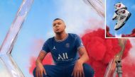 PSG star Kylian Mbappe sporting the new home shirt. (Inset) Air Jordan 7  