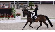 Tokyo 2020 Olympics - Equestrian - Dressage - Individual - Grand Prix - Day 2 - Groups D/E/F - Equestrian Park - Tokyo, Japan - July 25, 2021. Dorothee Schneider of Germany on her horse Showtime FRH competes. REUTERS/Alkis Konstantinidis