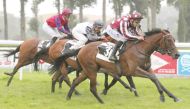 Jockey Soufiane Saadi rides Joomana to win the Prix Chateauneuf sur Sarthe at Le Lion d’Angers, France yesterday.