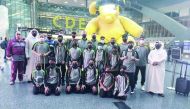 Officials of the Qatar Table Tennis Association pose for a photograph with Team Qatar players  at the Hamad International Airport prior to their departure to Jordan ahead of the Arab Table Tennis Championship which kicks off today.