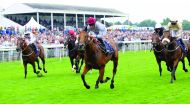 Pat Dobbs guides Lusail to Gimcrack Stakes win at York Racecource, yesterday.