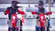 Riders test their bikes at Losail.