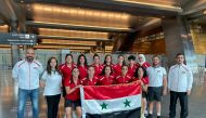 Syrian women's team poses for a photo after arriving in Doha to compete in West Asia Rugby 7s. 