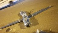 An image of debris and parts of the second bomb-laden drone that was intercepted and destroyed by Saudi defenses thus thwarting the attempt to target civilians in King Abdullah Airport in Jizan, Saudi Arabia in this October 8, 2021 handout image. The Join