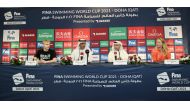 FROM LEFT: South African star Matthew Sates, QSA President Khaleel Al Jabir, FINA President Husain Al Musallam and Dutch swimmer Kira Toussaint attending a press conference yesterday.