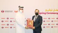 Qatar Football Association Secretary-General Mansoor Al Ansari and talabat Qatar Managing Director Francisco Miguel De Sousa during a sponsorship signing ceremony in Doha, yesterday.