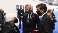 US Treasury Secretary Janet Yellen, former Bank of England Governor Mark Carney and Britain's Chancellor of the Exchequer Rishi Sunak arrive at the UN Climate Change Conference (COP26) in Glasgow, Scotland, Britain, November 3, 2021. Reuters/Yves Herman