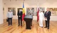 General Manager of Cultural Village Foundation Katara, Professor Dr. Khalid bin Ibrahim Al Sulaiti and Ambassador Extraordinary and Plenipotentiary of Republic of Moldova to Qatar, Victor Ţvircun with other officials at the exhibition.