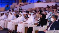 FROM RIGHT: Minister of Education and Higher Education H E Buthaina bint Ali Al Jabr Al Nuaimi; Minister of Sports and Youth H E Salah bin Ghanem Al Ali and Minister of Culture H E Sheikh Abdulrahman bin Hamad Al Thani at the opening ceremony of the Challenge and Innovation Forum organised at Qatar National Convention Centre.