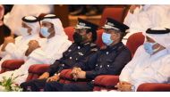 Director of Public Security, Staff Major General Saad bin Jassim Al Khulaifi (second right), and a number of directors of departments and officers of the Ministry of Interior during the seminar at the General Directorate of Traffic, yesterday.