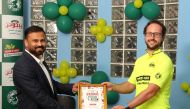 Adam Wilcock (right), R&D Director EMEA, Papa John’s International and Joseph Joseph, General Manager, Papa John’s Pizza Qatar during the launch of Vegan Pizza, the first of its kind in Qatar at a function held at the Papa John’s Ramada branch in Doha.  Pic: Salim Matramkot/The Peninsula