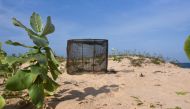 A protective cage shields a green turtle nest from beachside predators in Guereo, Senegal, October 13, 2021. Picture taken October 13, 2021. REUTERS/Ngouda Dione