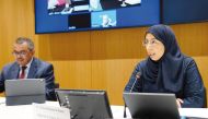 Minister of Public Health H E Dr. Hanan Mohamed Al Kuwari with WHO Director-General Dr. Tedros Adhanom Ghebreyesus during the strategic dialogue in Geneva, Switzerland.
