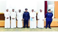 President of Qatar University, Dr. Hassan Rashid Al Derham; Secretary of the National Traffic Safety Committee, Brigadier Mohammed Abdullah Al Malki; Director-General of Traffic Department, Brigadier Mohamed Abdullah Al Shahwani; Director of the Qatar Center for Transportation and Traffic Safety at Qatar University, Dr. Mohammed Al Qaradawi and other officials at the press conference, yesterday.  