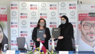 Lusail University Vice-President for Student Affairs Fatima Al Mesleh and Country Director British Council Qatar Sam Ayton during the agreement signing ceremony. 
