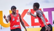 Cherif Younousse (right) and Tijan Ahmed celebrate a point yesterday.