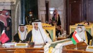 Amir H H Sheikh Tamim bin Hamad Al Thani attending the 42nd session of the Supreme Council of the GCC in Riyadh, yesterday.