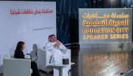 Deputy Prime Minister and Minister of State for Defence Affairs, H E Dr. Khalid bin Mohamed Al Attiyah speaking at the Education City Speaker Series Bel Arabi, yesterday.