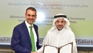 QU Vice-President for Academic Affairs Dr. Omar Al Ansari and Iberdrola Innovation Middle East Managing Director Santiago Bañales Lopez at the MoU signing ceremony.  