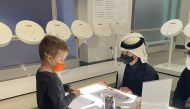 A child visitor at the National Children’s Museum in Washington DC, yesterday.