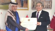 Ambassador of Peru in Qatar, Jose A Benzaquen granting Ali Hamad Al Sulaiti the “Gran Cruz” decoration in recognition of his role in contributing to enhancing bilateral relations.