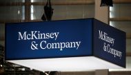 The logo of consulting firm McKinsey and Company is seen at the high profile startups and high tech leaders gathering, Viva Tech,in Paris, France May 16, 2019. REUTERS/Charles Platiau/File Photo