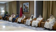 Amir H H Sheikh Tamim bin Hamad Al Thani with dignitaries during the graduation ceremony of the 9th batch of candidate students of Al Zaeem Mohamed Bin Abdullah Al Attiyah Air College. 
