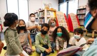 Students during a story reading session.