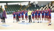 Qatar handball team players prior to the kick off of a match during the Asian Championship in this file photo.