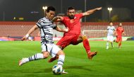 Action during the Qatar 2022 Asian Qualifier between Syria and South Korea at the Rashid Stadium in Dubai, yesterday.