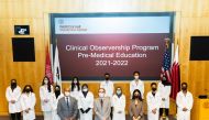 Dr. Rachid Bendriss, Dr. Marco Ameduri and Haya Haj Ahmad (front row from left), guided WCM-Q students through the college’s Clinical Observership Experience.