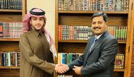 Loyola International School’s Chief Patron, Sheikh Ahmed Hamad A A Al Thani welcoming the new Principal Pramod Kumar Ranwaka.