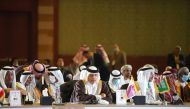 Speaker of the Shura Council H E Hassan bin Abdullah Al Ghanim attending the closing session of the conference in Cairo, yesterday. 
