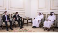 Assistant Minister of Foreign Affairs for Regional Affairs H E Dr. Mohammed bin Abdulaziz bin Saleh Al Khulaifi meeting Ambassador Finland H E Pekka Voutilainen in Doha yesterday.