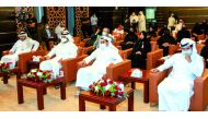 Minister of Culture H E Sheikh Abdulrahman bin Hamad Al Thani and officials during the symposium.