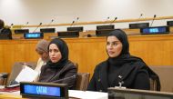 Minister of Social Development and Family H E Mariam bint Ali bin Nasser Al Misnad (right) and H E Sheikha Alya bint Ahmed Al Thani, Permanent Representative of Qatar to the United Nations, attending the ministerial round table of 66th session of the United Nations Commission on the Status of Women. 