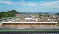 An aerial view of the Pertamina Mandalika International Street Circuit on Lombok Island, Indonesia, March 14, 2022, in this photo taken with a drone, March 14, 2022 by Antara Foto. Antara Foto/Ahmad Subaidi/via REUTERS 