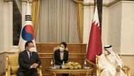 Prime Minister and Minister of Interior H E Sheikh Khalid bin Khalifa bin Abdulaziz Al Thani meeting with Prime Minister of South Korea H E Kim Boo-kyum at Al Marmar Palace, yesterday.