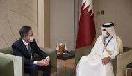 Prime Minister and Minister of Interior H E Sheikh Khalid bin Khalifa bin Abdulaziz Al Thani meeting with Minister of Defence Industry in the Republic of Azerbaijan H E Madat Guliyev.