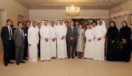 Undersecretary of the Ministry of Commerce and Industry, H E Sultan bin Rashid Al Khater; Ambassador of Japan H E Satoshi Maeda; and other officials pose during the reception hosted by the envoy to celebrate Qatar's pavilion at the Expo 2025. Pic: Salim Matramkot/The Peninsula