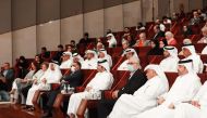 Minister of Culture H E Sheikh Abdul Rahman bin Hamad Al Thani and other officials and guests at the symposium held at Doha Institute for Graduate Studies. 