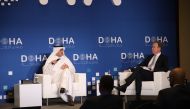 Minister of Communications and Information Technology H E Mohammed bin Ali Al Mannai speaking during a session of Doha Forum yesterday.