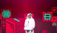 Amir H H Sheikh Tamim bin Hamad Al Thani addressing the Final Draw ceremony for the FIFA World Cup Qatar 2022, at DECC, Doha, yesterday. 