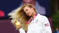 Nelly Korda of the United States holds her gold medal - Kasumigaseki Country Club - Kawagoe, Saitama, Japan - August 7, 2021. REUTERS/Murad Sezer/File Photo
 