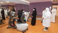 Minister of Public Health H E Dr. Hanan Mohamed Al Kuwari visiting the physio-ortho unit at Qatar Rehabilitation Institute.