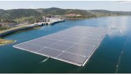 Aerial view of EDP's (Energias de Portugal) largest floating solar farm on a dam in Europe, on the surface of Alqueva dam, in Moura, Portugal, May 5, 2022. Picture taken May 5, 2022. Picture taken with a drone. REUTERS/Miguel Pereira