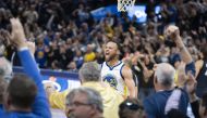 Golden State Warriors guard Stephen Curry (30) celebrates during the fourth quarter of game four of the second round for the 2022 NBA playoffs against the Memphis Grizzlies at Chase Center. Kyle Terada-USA TODAY Sports
 