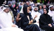 Chairperson of Qatar Foundation, H H Sheikha Moza bint Nasser, Minister of Education and Higher Education, H E Buthaina bint Ali Al Jabr Al Nuaimi, and H E Sheikh Joaan bin Hamad Al Thani, at the QF alumni reunion at Education City, yesterday. (PIC: AR Al Baker) 