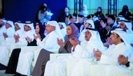 Speaker of Shura Council H E Hassan bin Abdulla Al Ghanim, Minister of Education and Higher Education H E Buthaina bint Ali Al Jabr Al Nuaimi, Minister of Justice H E Masoud bin Mohammad Al Ameri, Minister of Labour H E Dr. Ali bin Smaikh Al Marri, Vice-Chairperson and CEO of Qatar Foundation and the Chairperson of HBKU’s Board of Trustees H E Sheikha Hind bint Hamad Al Thani with other dignitaries at the graduation ceremony, yesterday. 