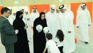 Minister of Education and Higher Education H E Buthaina bint Ali Al Jabr Al Nuaimi and President of Ashghal Dr. Eng. Saad bin Ahmed Al Muhannadi with other officials visiting new Al Kheesa Preparatory School.